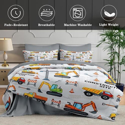 WeCozy 7 Pieces Full Comforter Set for Boys - Truck Bedding for Kids