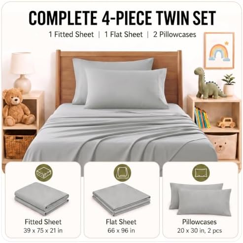CozyLux Twin Sheet Set 4-Piece, 21-Inch Deep Pocket, Soft Brushed Feel