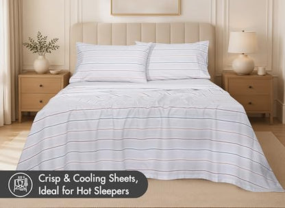 RUVANTI 100% Cotton California King Sheets, Chevron Twill Stripe