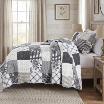 HoneiLife Quilt Sets King Size - Lightweight Quilts 3-Piece, Microfiber Bedspreads for King Bed Use, Checkered Coverlets Vintage Bed Cover King Quilt Bedding Set All Season Use