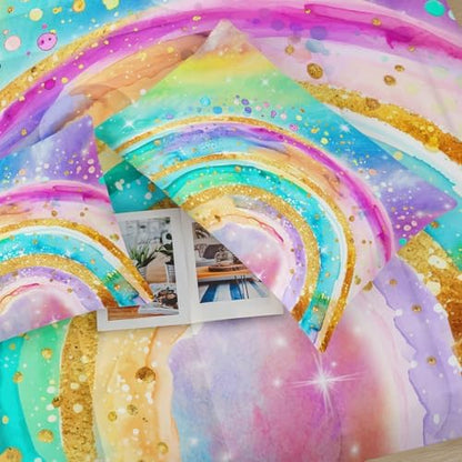 Cute Rainbow Twin Comforter Set for Girls，Pastel Tie Dye Rainbow Twin Bedding Set Kids，Galaxy Kids Bed Comforter Sets