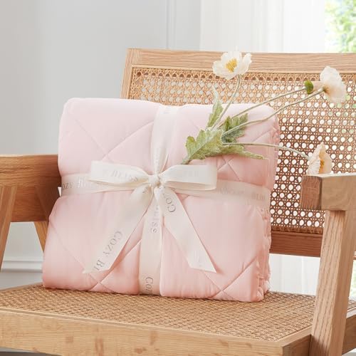 Cozy Bliss Cooling Throw Blanket for Hot Sleepers 50"x70", Q-Max 0.45 Cooling Comfort, Cold Blankets for Night Sweats Sleeping, Ultra-Cool Lightweight Breathable Summer Blanket for Couch Bed, Pink