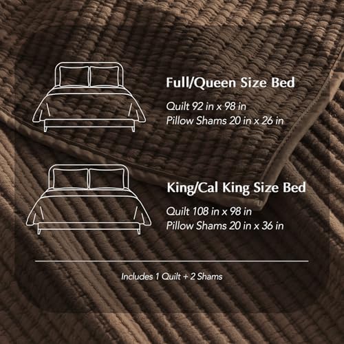 EVERGRACEHOME Cotton Ribbed Matelassé Coverlet Set, Queen, Sienna Brown