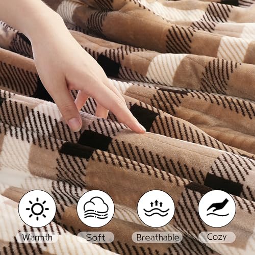 Electric Heated Blanket Full Size 72"x84", 10H Auto-Off, Brown Plaid