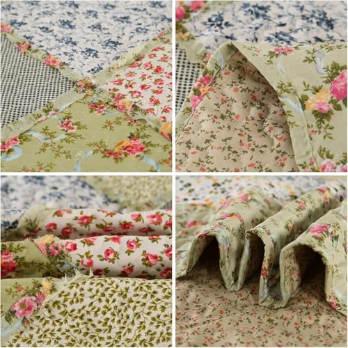 Oversized King Quilt Set Green Floral Patchwork Alaska King Bedspreads Set