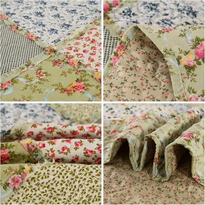 Oversized King Quilt Set Green Floral Patchwork Alaska King Bedspreads Set
