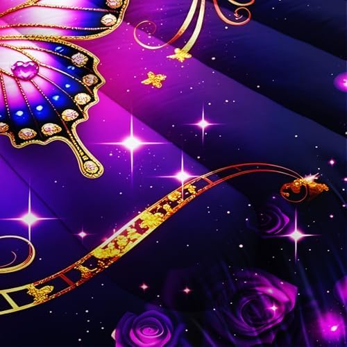 QOOMO Neon Butterfly Kids Comforter Set Queen Size