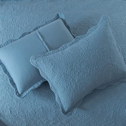 HoneiLife Queen Quilt Bedding Sets - Lightweight Bedspreads 3-Piece, Microfiber Quilt Sets Reversible Coverlets Rustic Bed Cover Damask Pattern Bedding Sets All Season Use