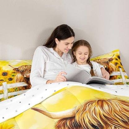 jejeloiu Highland Cow Comforter Set Highland Bedding Set Twin Size 2 Pcs