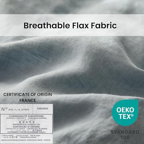 Simple&Opulence 100% Linen Duvet Cover Set with Crossed Embroidery Washed - 3 Pieces (1 Duvet Cover with 2 Pillow Shams) Soft Breathable Farmhouse - Dusty Blue, King Size