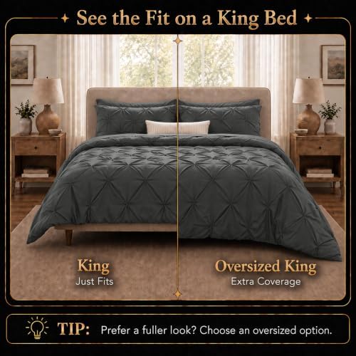 CozyLux Oversized King Comforter Set Dark Grey, 7 Pieces Bed in a Bag