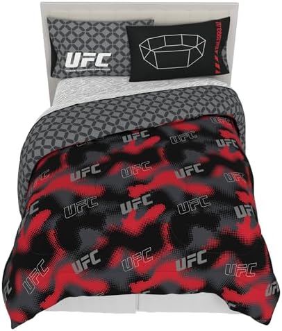 UFC Fight Night Bedding Set, Queen Size 7 Piece Set Super Soft Cozy Reversible Comforter and Sheet Set with Sham, (100% Officially Licensed Product) by Franco