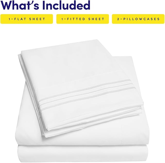 1500 Supreme Collection Extra Soft RV Short Queen Sheets Set, White - Luxury Bed Sheets Set with Deep Pocket Wrinkle Free Hypoallergenic Bedding, Over 40 Colors, RV Short Queen Size, White