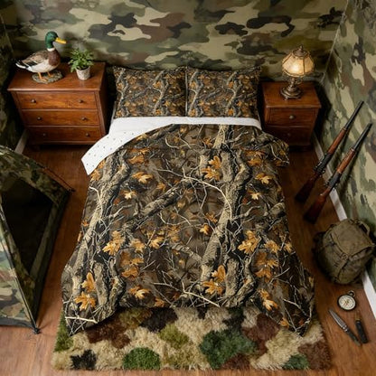 Feelyou Camo Comforter Set Queen Size for Men Boys Adults Kid Rustic Farmhouse Bedding Set Boho Cabin Hunting Down Comforter Forest Tree Camouflage Themed Room Decor Quilt Set 2 Pcs