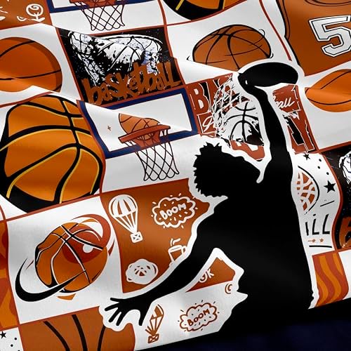Helloosun 5PCS Twin Basketball Comforter Set,Sports Bedding Sets for Boys,Twin Boys Comforter Set,Basketball Bedding Set with Sheets，Pillowcases