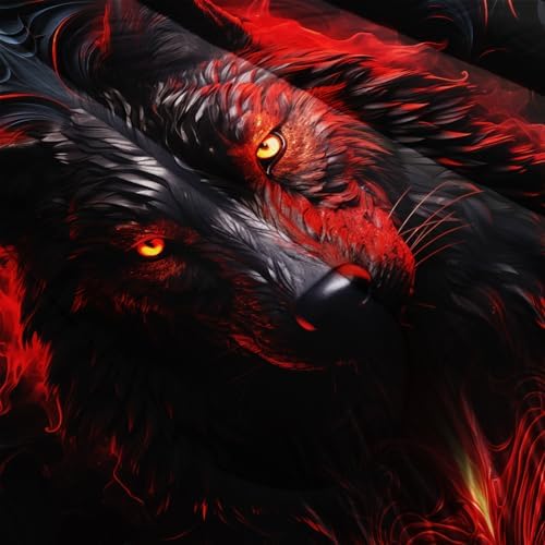 Nttopship Wolf Printed Bedding Set, Wolf Comforter Set King Size,Boys Bedding Set 100% Soft Ultra-fine Fiber Four Season Red Flame with 1 Comforter and 2 Pillow Case