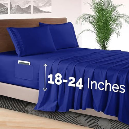 Elegant Comfort 4-Piece Bed Sheet Set - Luxury Bedding 1500 Premium Hotel Quality Microfiber, All Around Elastic 18-24 Inches Deep Fitted Sheet- Extra Deep Pocket Sheets, Queen, Imperial Blue