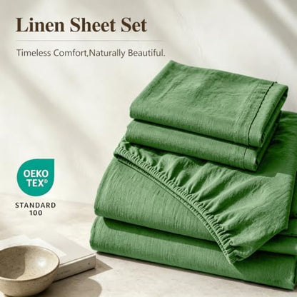 MEISHANG 100% French Linen Sheets King,4 Pcs,16" Deep Pocket