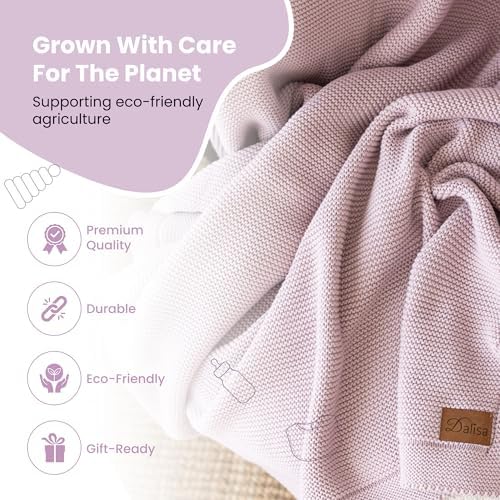 Dalisa 100% Organic Turkish Cotton Throw Blanket - GOTS Certified, Cozy - Perfect for Couch, Bed, and Home Decor - Boho Vintage Knit Alina (Lavender Frost, 60x80)