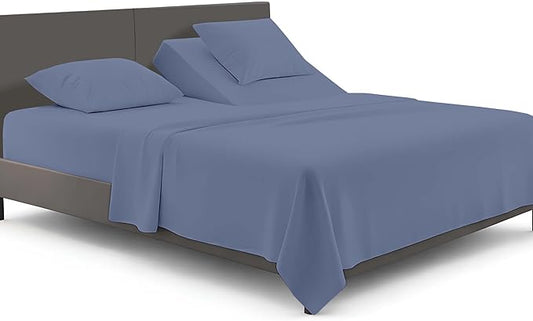 SGI Bedding Adjustable Split Head Flex Top Queen 36" Microfiber Sheet Set -Ultra Soft,Cooling & Deep Pocket 15” Fitted, 4-Piece Breathable & Durable Bedding Set for Split Queen Beds -Mediteranean Blue