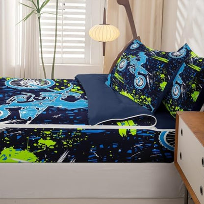 Feelyou Race Car Speed Racing Comforter Set Full Size Kids Boys Girls