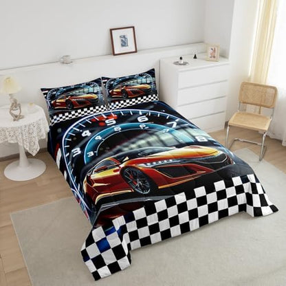 Feelyou Race Car Comforter Set Queen Size Speed Sports Car Bedding Set Ultra Soft Racing Car Comforter for Kids Boys Girls Extreme Sports Duvet Quilt Bedroom Decor Automobile Quilt