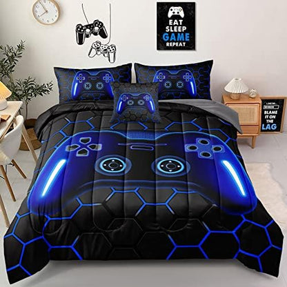 5 Pieces Gaming Bedding Set Twin Size for Boys Gamer Comforter Set for Boys Girls Kids Teens 5 Piece Bed in A Bag Video Game Bedding for Gamer Room Decorative Twin45