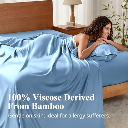 Bamboo Viscose Sheet Set Twin Size, Cooling Sheets Bed Set 3pcs