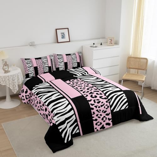 Feelyou Leopard Cheetah Animal Comforter Set King Size Girls Boys Kids