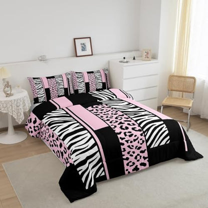 Feelyou Leopard Cheetah Animal Comforter Set King Size Girls Boys Kids