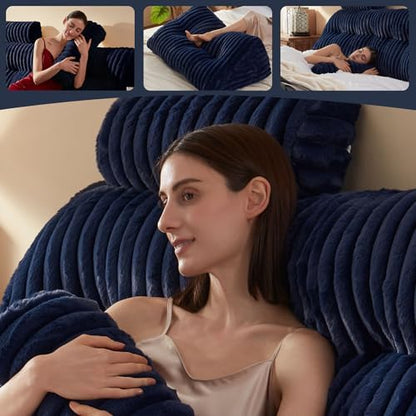 Rycwola Faux Fur Headboard Pillow with 2 Pack Neck Roll Pillow Large Headboard Pillow Soft and Supportive with Removable Cover (Blue, King)