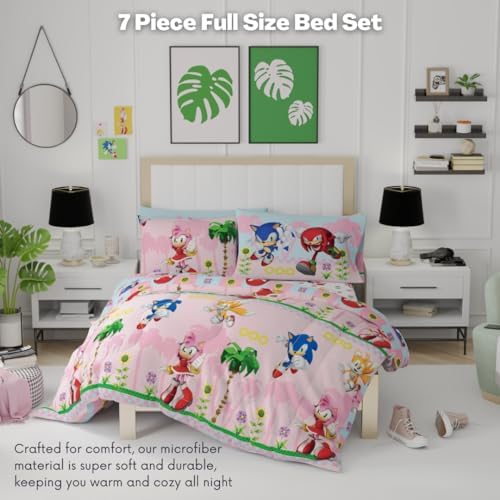 Franco Sonic The Hedgehog Amy Rose Anime Kids Bedding Super Soft Comforter and Sheet Set with Sham, 7 Piece Full Size, (Officially Licensed Product) Kids