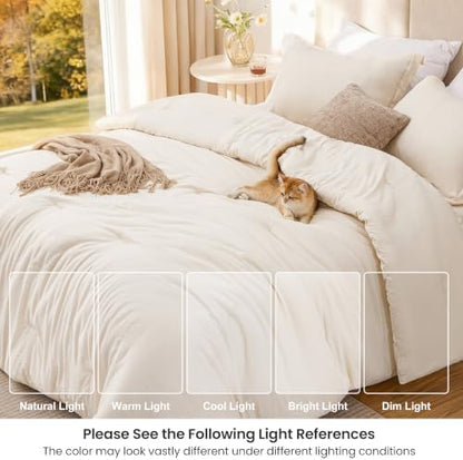 Love's cabin Beige Queen Comforter Set, 3-Piece Prewashed Bed Set