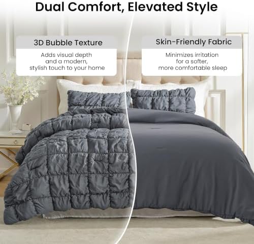 Amélie Home King Bubble Comforter Set, Soft, Charcoal Grey, 3-Piece