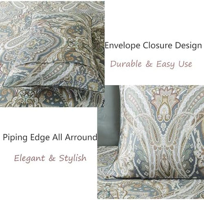 FADFAY Paisley Sheets Set Full Classic Boho Paisley Bedding Luxurious Bohemian Damask Paisley Bed Sheet Set Breathable 100% Egyptian Cotton 800 Thread Count Deep Pocket Fitted Sheet 4Pcs, Full Size