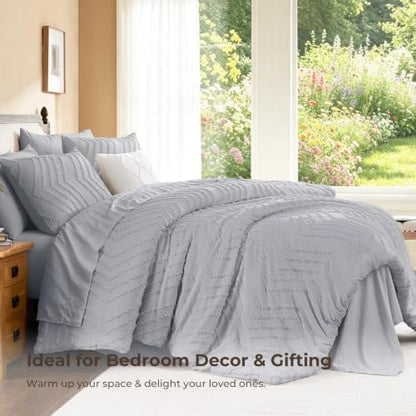 Litanika Super King Comforter Set with Sheets, 7 Pieces Boho Bed Set