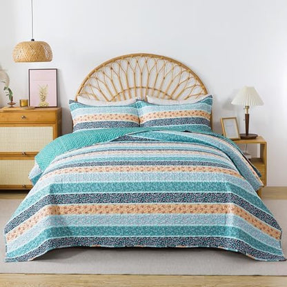 HoneiLife Quilt Sets King Size - 3 Piece Microfiber Quilt Floral Bedspreads Lightweight Coverlets Rustic Bed Cover King Quilt Bedding Set All Season Use