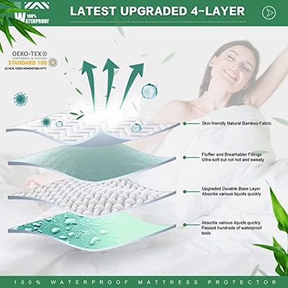 Unilibra Twin Size Waterproof Mattress Pad Rayon Made from Bamboo, Quilted Breathable Mattress Protector, 6''-19'' Deep Pocket Fitted Mattress Cover White
