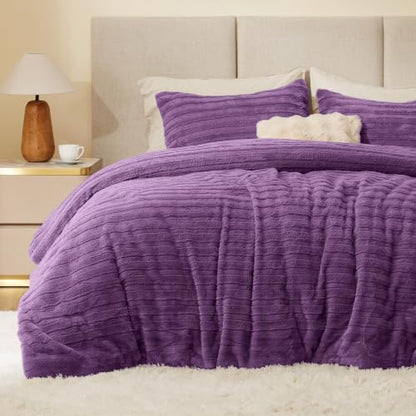 BEDELITE Faux Fur Twin/Twin XL Comforter Set, Fluffy Bed Set, Purple