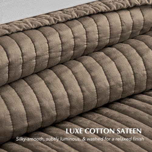 EVERGRACEHOME Cotton Sateen Quilt Set, King Size, Espresso Brown