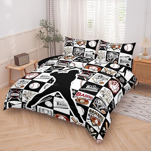 Helloosun 5PCS Twin Baseball Comforter Set,Sports Bedding Sets for Boys,Twin Boys Comforter Set,Baseball Bedding Set with Sheets，Pillowcases