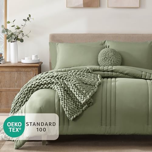 Queen Comforter Set-7 Pieces Sage Soft Bed in a Bag Queen Bedding Sets