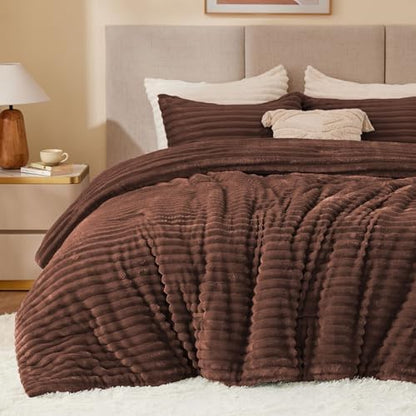 BEDELITE Fleece Full Comforter Set, Fluffy Bed Set, Hot Chotolate