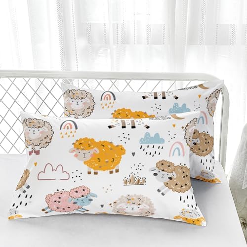 Nttopship Cute Cartoon Sheep Comforter Set Full Size,100% Soft Ultra-Fine Fiber Four Season Cloud Rainbow Comforter Set for Kids with 1 Comforter and 2 Pillow Case
