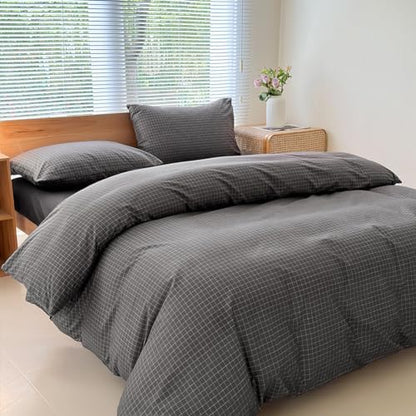 NSNLGSGC Gray Plaid Duvet Cover Set, Twin