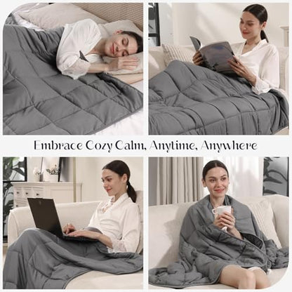 Smart Queen Weighted Blanket 20lbs (60”x80”,Grey) Full Size Soft Cooling Heavy Blanket for Sleeping, Breathable All Season Comfort with Premium Glass Beads,Machine Washable