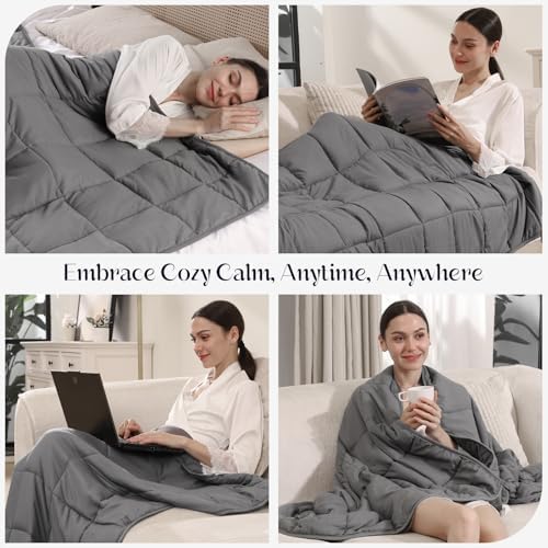 Smart Queen Weighted Blanket 15lbs (60”x80”,Grey) Full Size Soft Cooling Heavy Blanket for Sleeping, Breathable All Season Comfort with Premium Glass Beads,Machine Washable