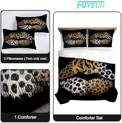 Leopard Lip Bedding King Black Cheetah Comforter for Women