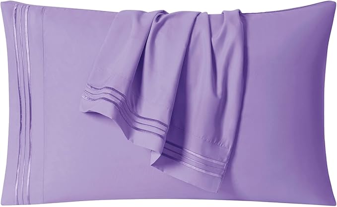 Clara Clark Bed Sheets, Premier 1800 Series 4 Piece Bed Sheet Set, Deep Pocket, Wrinkle, Fade, Stain Resistant, Luxury Soft Bedding Sheets & Pillowcases, Split King, Lavender
