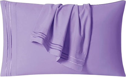 Clara Clark Bed Sheets, Premier 1800 Series 4 Piece Bed Sheet Set, Deep Pocket, Wrinkle, Fade, Stain Resistant, Luxury Soft Bedding Sheets & Pillowcases, Split King, Lavender